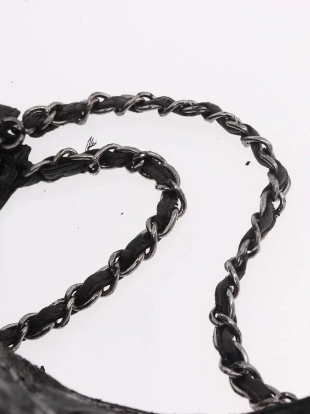 CHANEL Chain Shoulder Bag Coated Canvas Silver Black CC Auth kk553